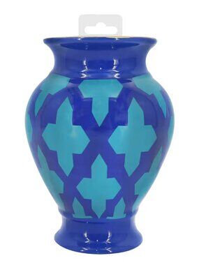 Jonathan Adler Geometric Ceramic Wall Pocket Vase, Glossy Blue/Turquoise NEW MCM